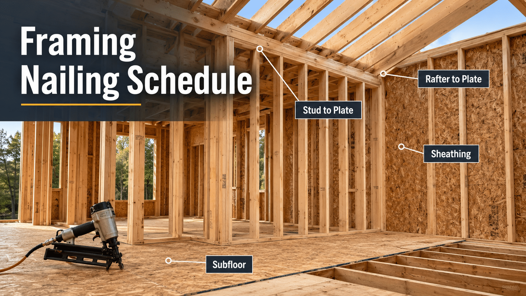 framing nailing schedule guide Quick framing nailing schedule chart for common wood framing connections