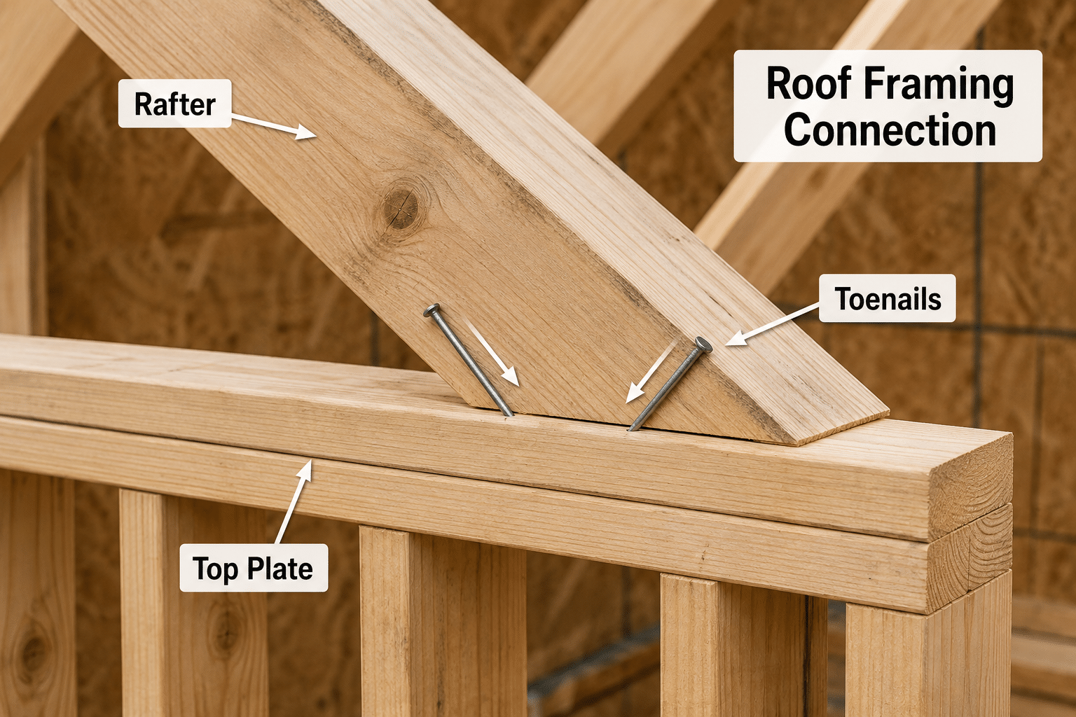 rafter to top plate nailing Rafter to top plate toenailing pattern in roof framing